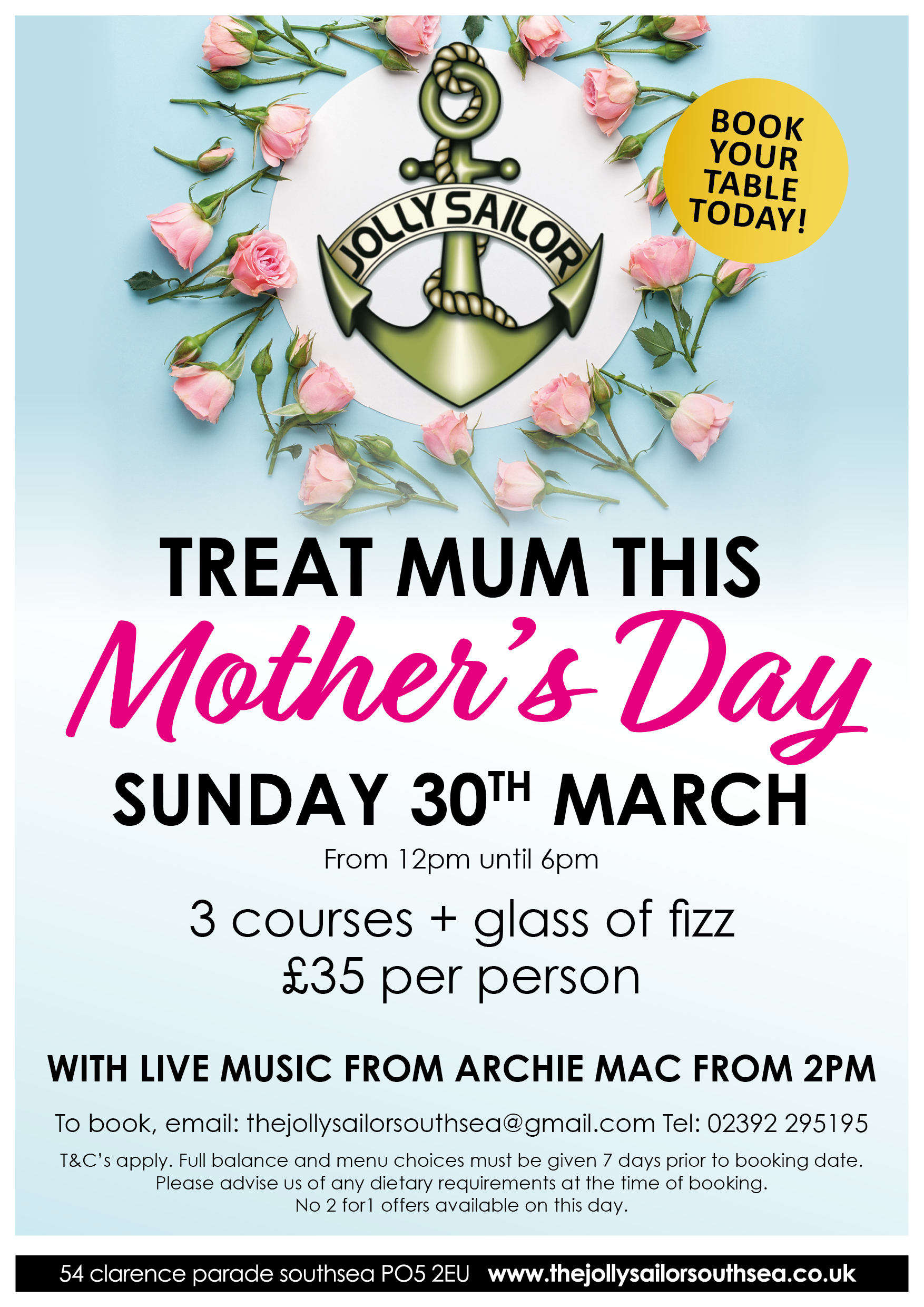 Mothers day lunch, mothers day live music, portsmouth, southsea