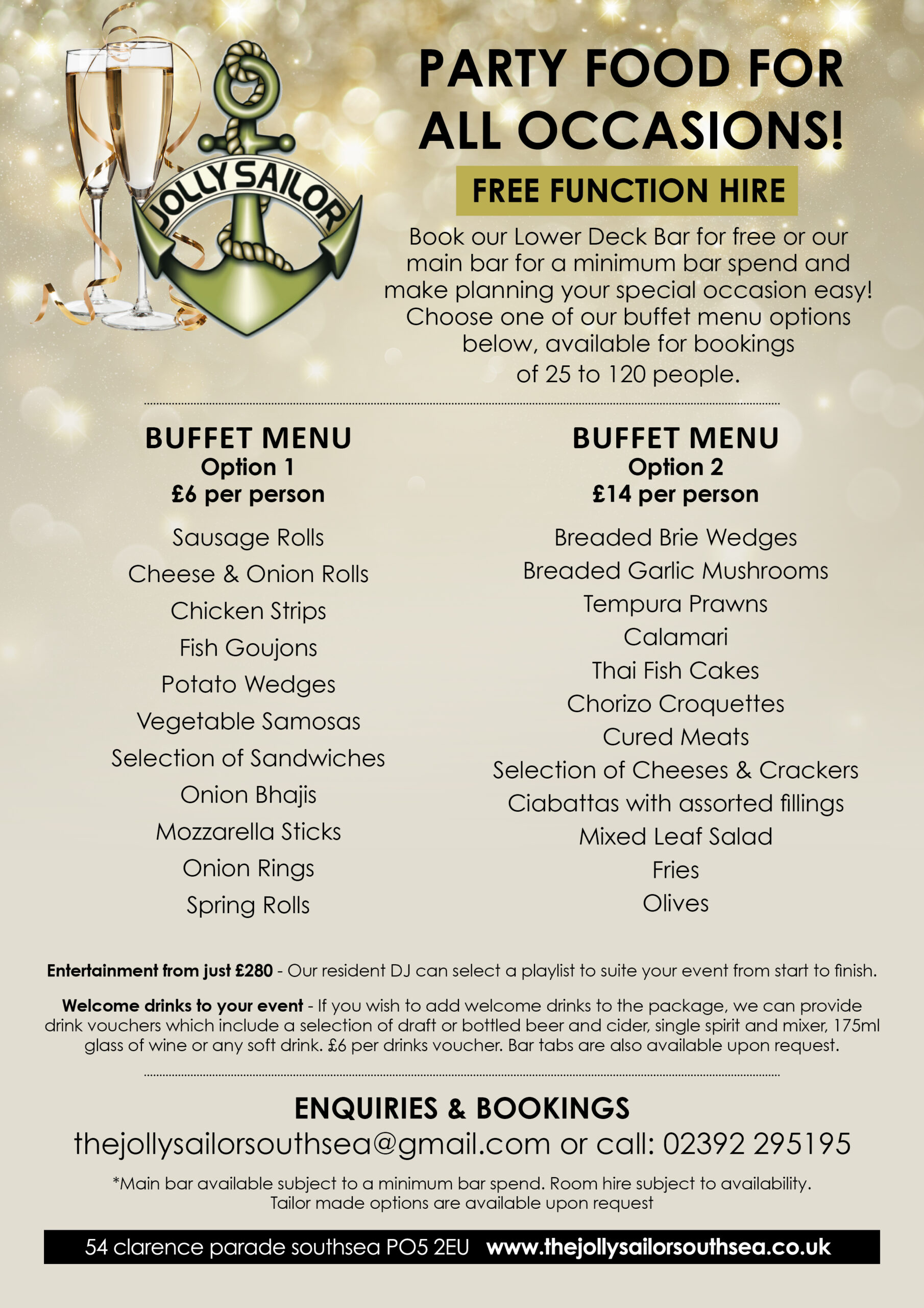 private hire, special occasions, food, buffets, southsea
