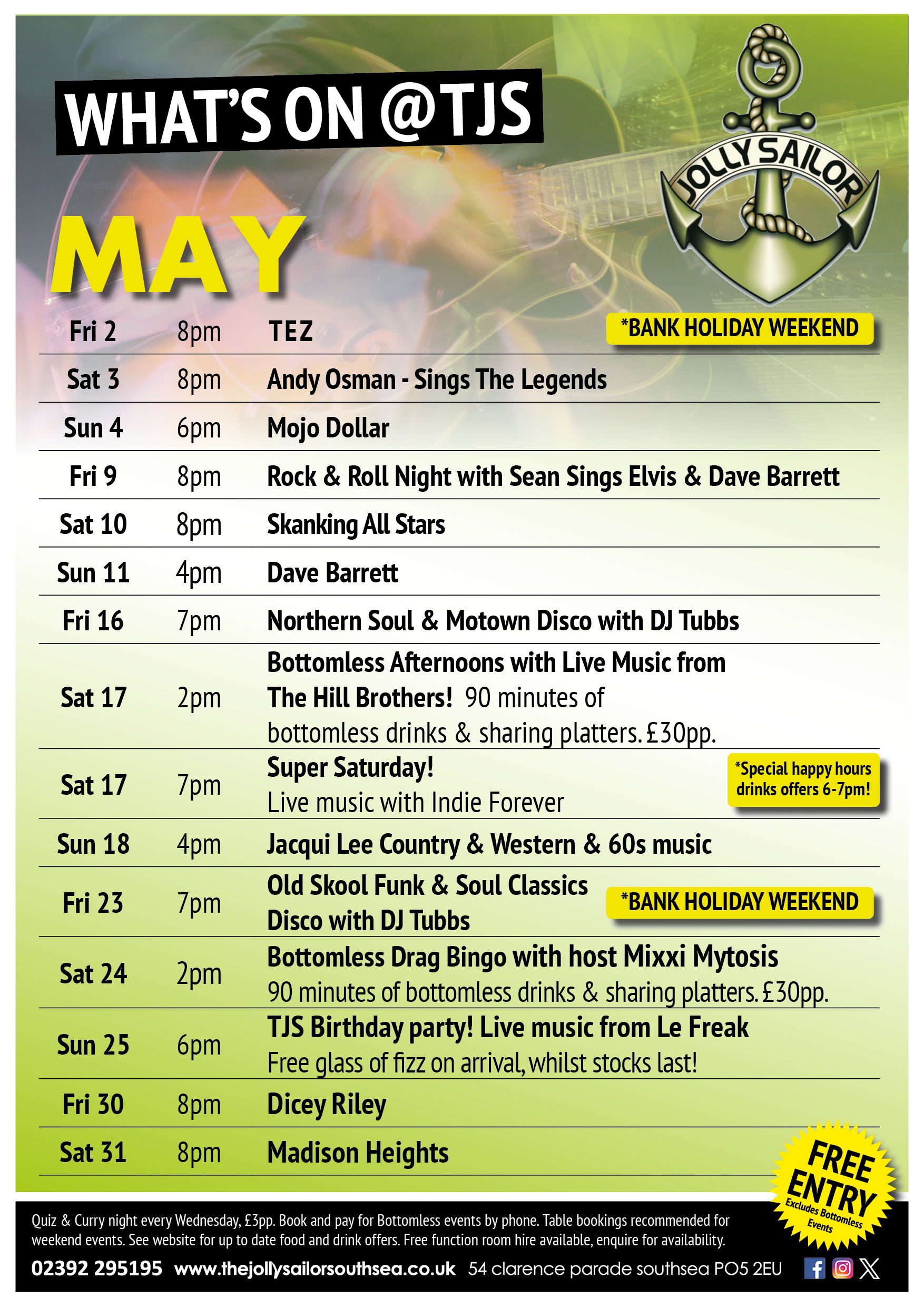 live music, bands, singers, tributes, free, pubs, venues, southsea, portsmouth, hampshire