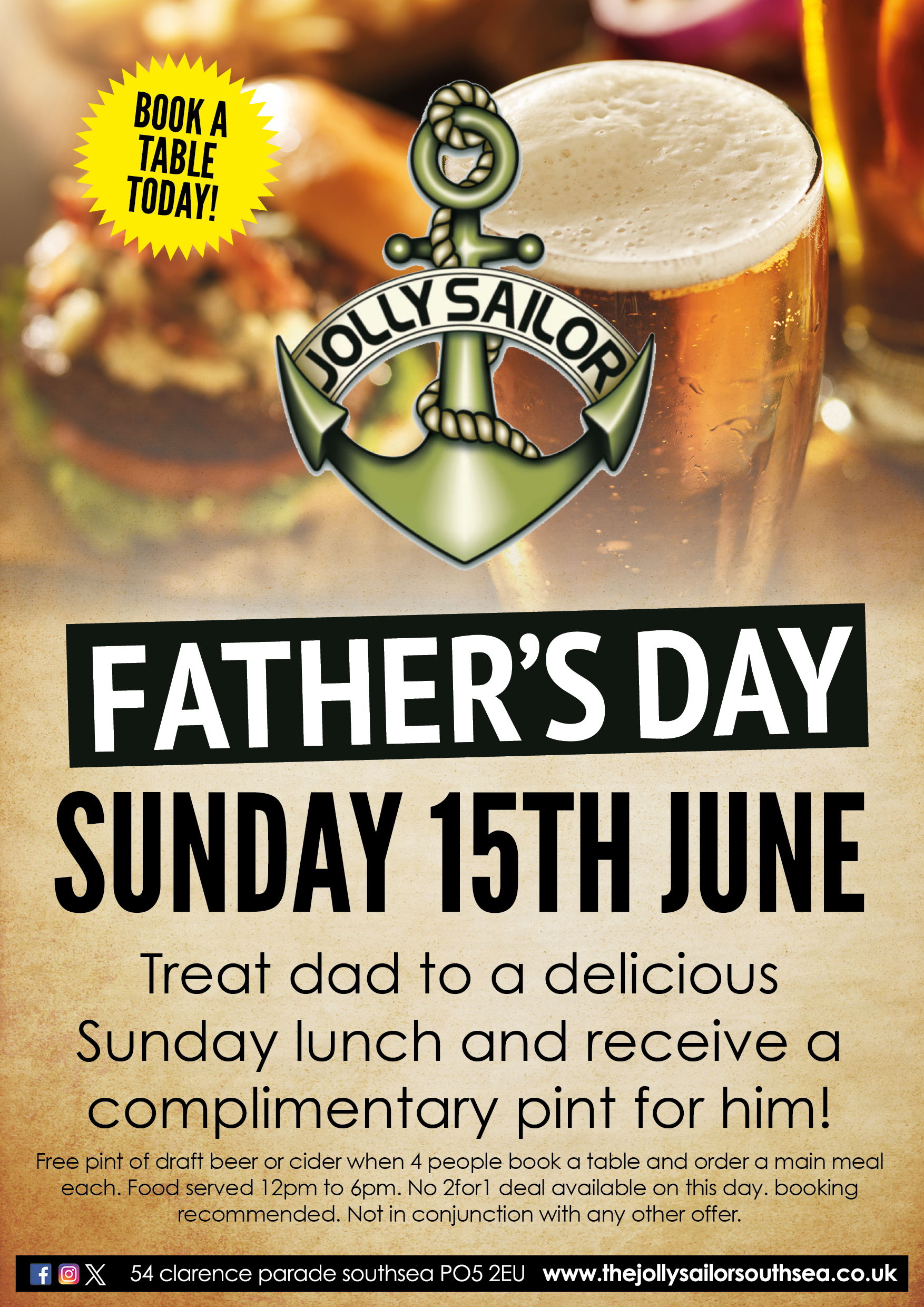 fathers day, june, lunch, drinks, pub, family, brunch, sundays, events, offers, portsmouth, pub grub