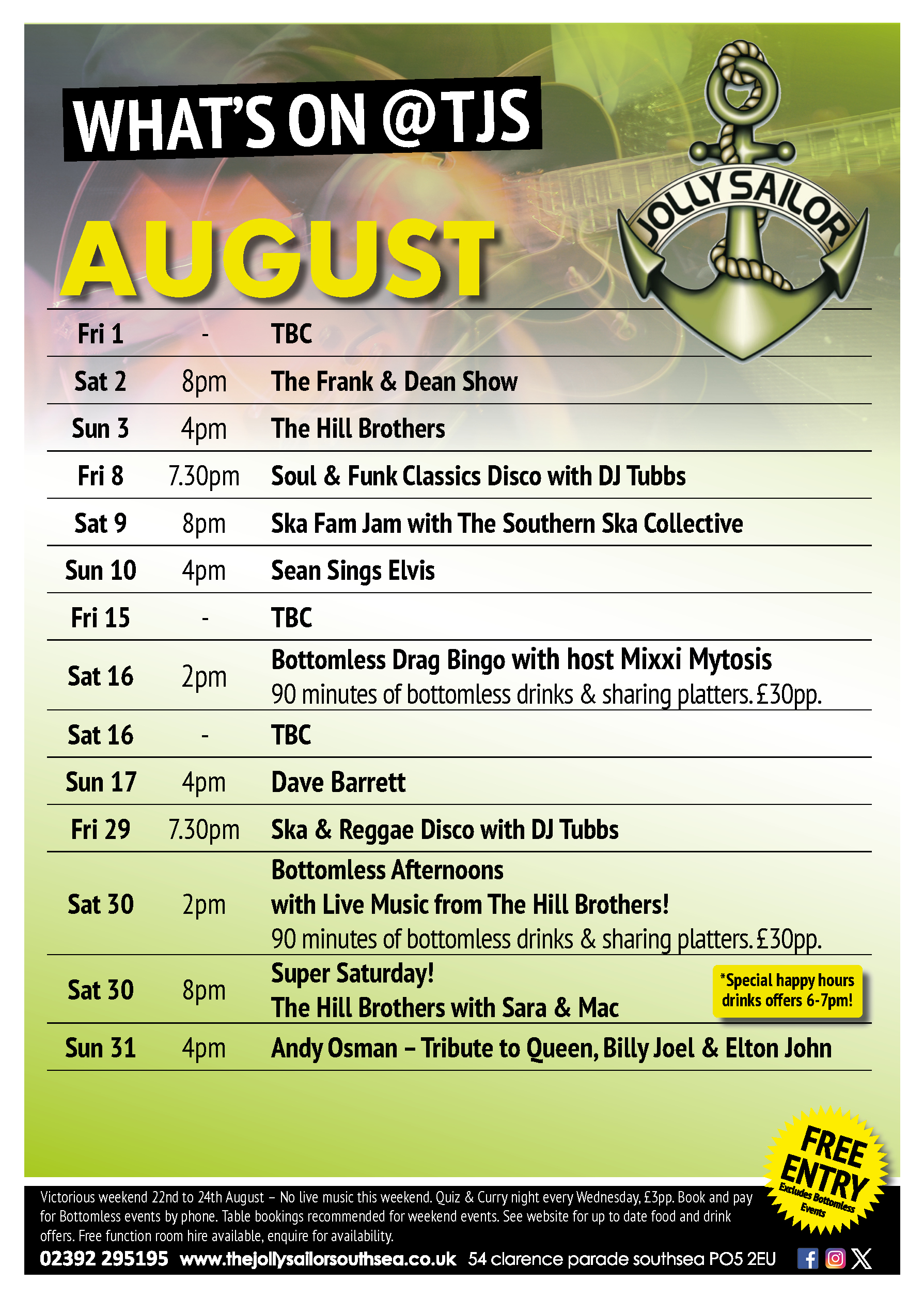 August, events, live music, victorious festival, free entry, southsea, pub, portsmouth