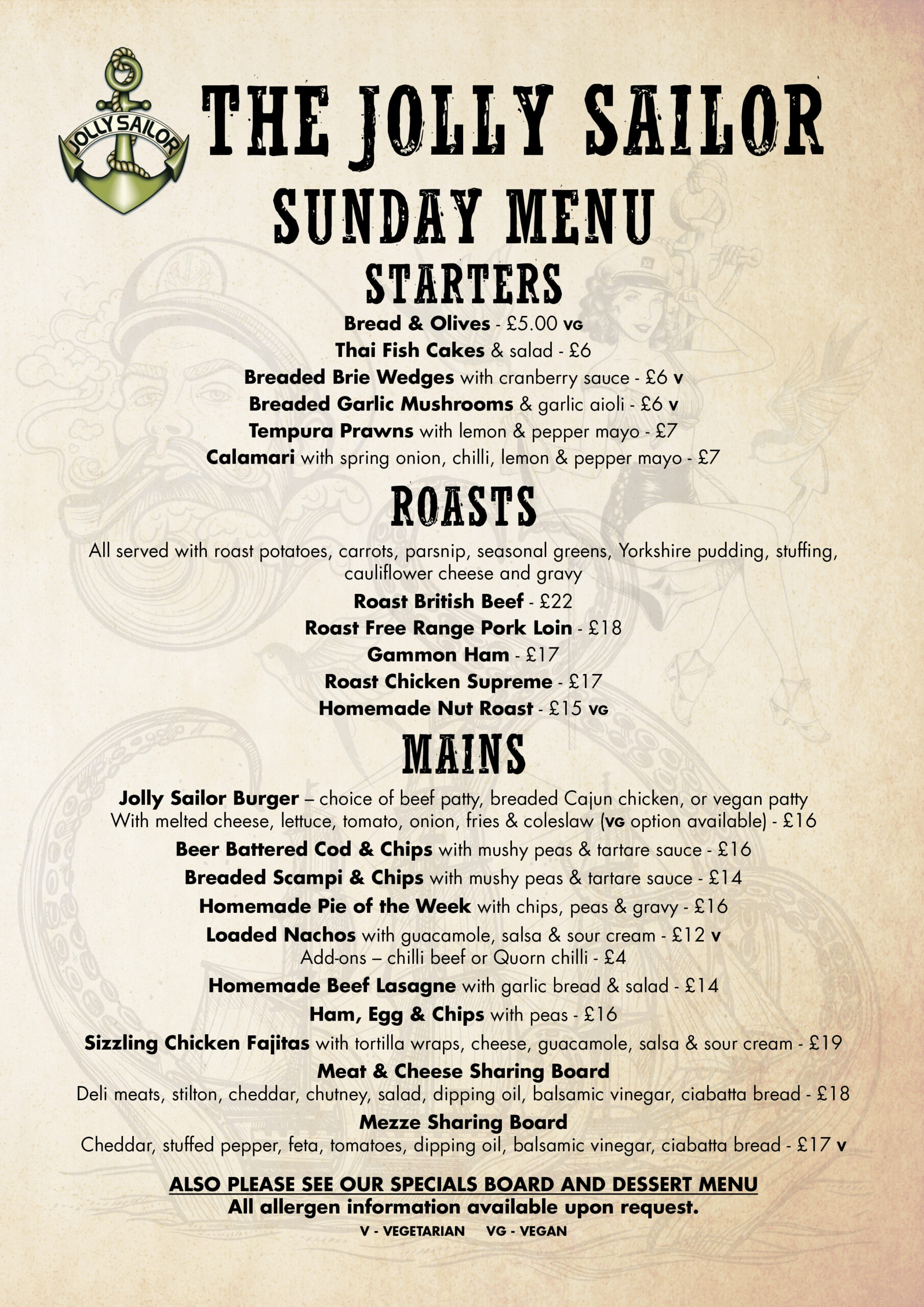 sunday menu, roasts, food, pub, southsea