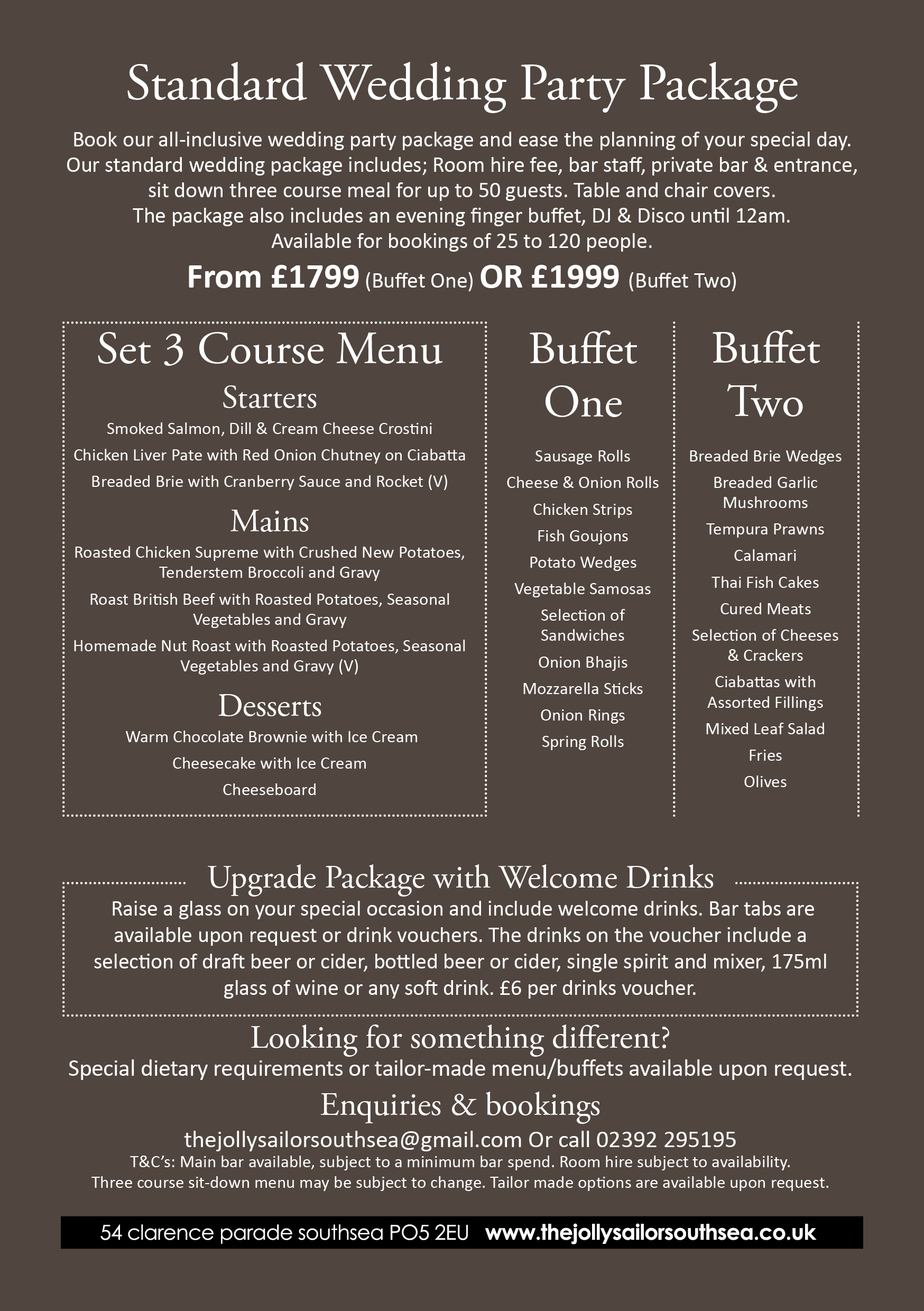 weddings, events, hire, food, buffet, three course meal, free hire, portsmouth 
