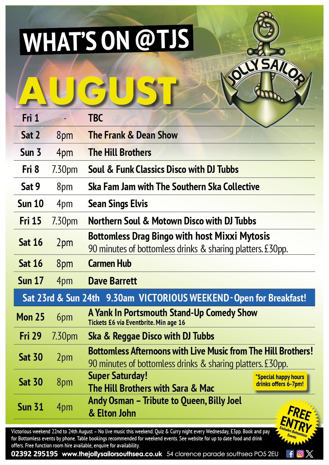 gigs, music, live, bands, bottomless, weekends, rock, pop, tribute, elvis, portsmouth, southsea