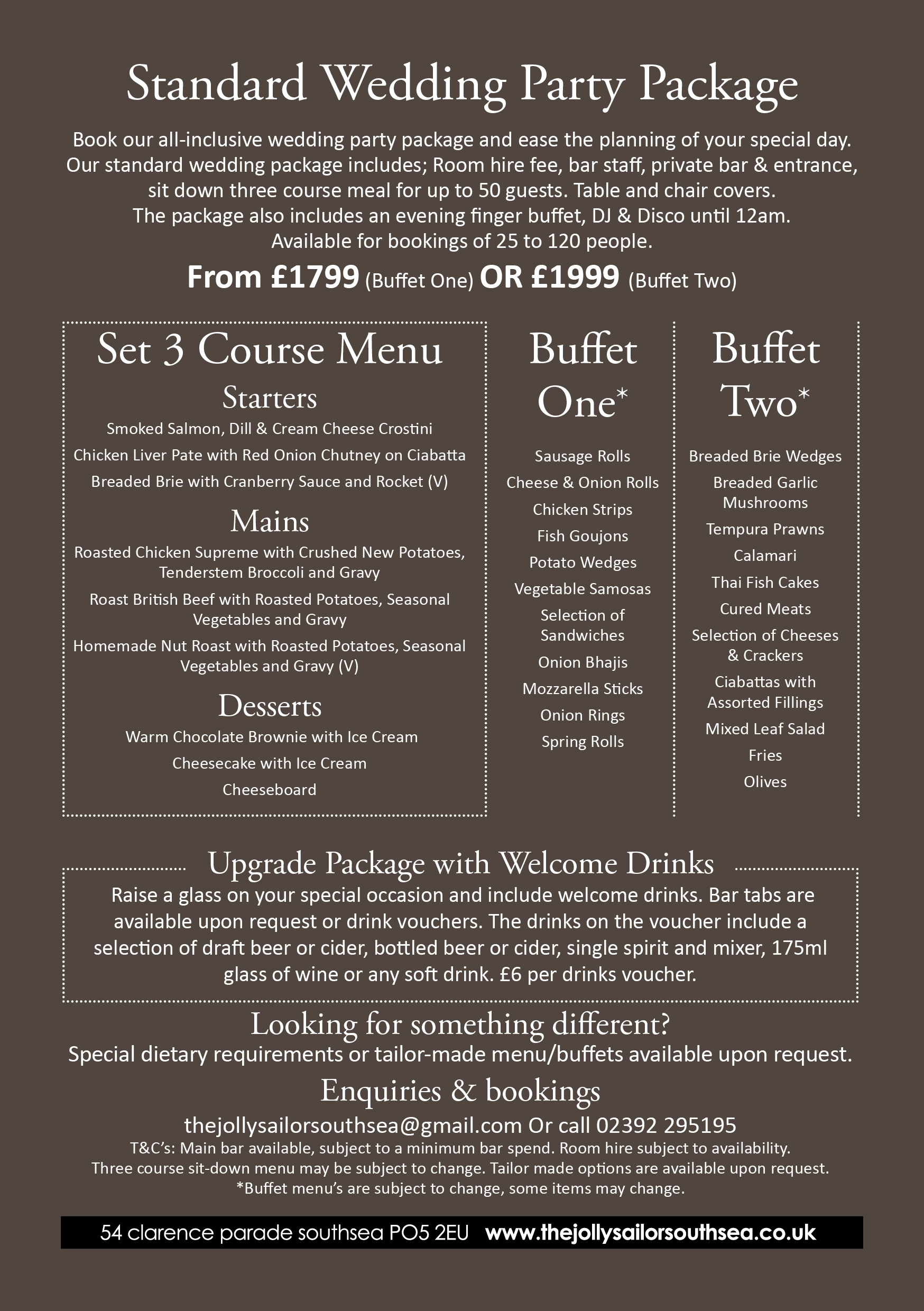 venue hire, private party, special occasions, buffet, food, wedding, portsmouth, southsea