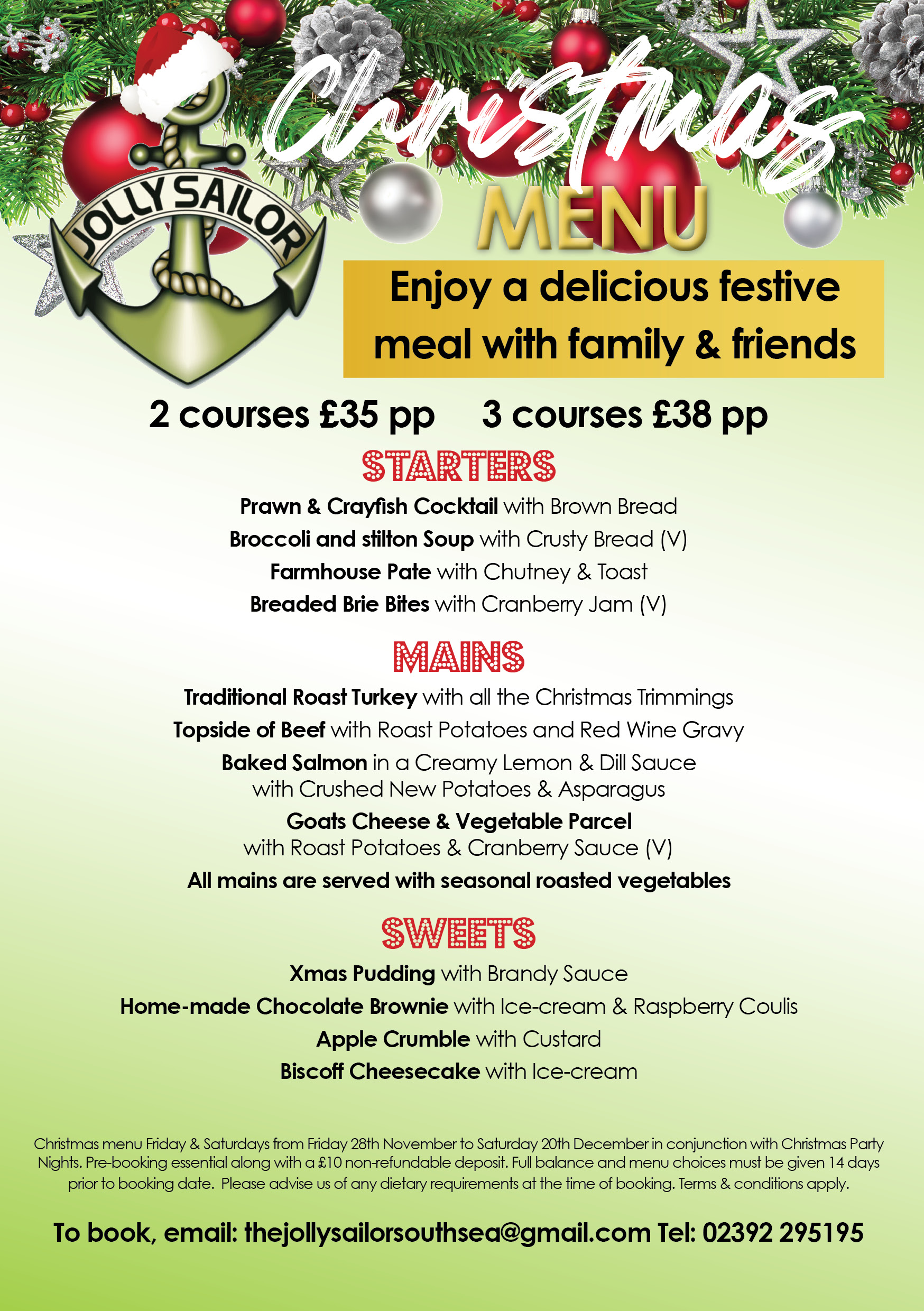 christmas, festive menu, portsmouth