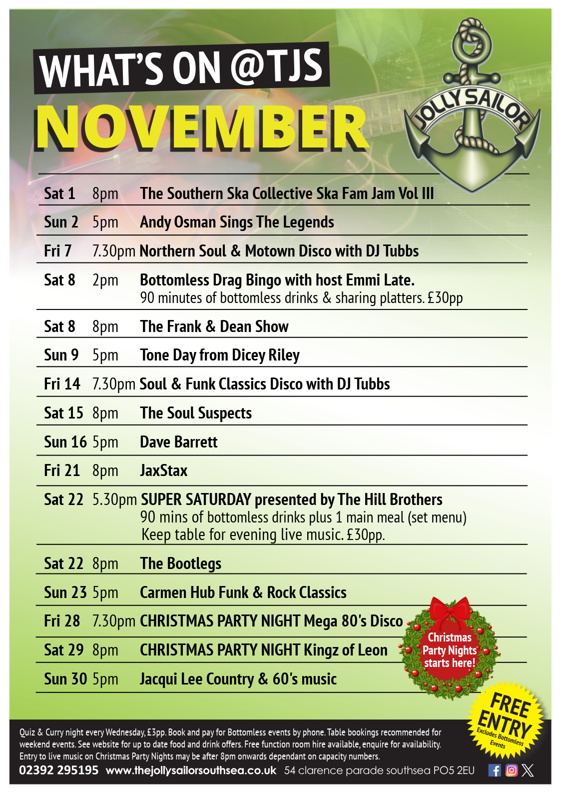 november events, music, live music, bands, sunday funday, southsea
