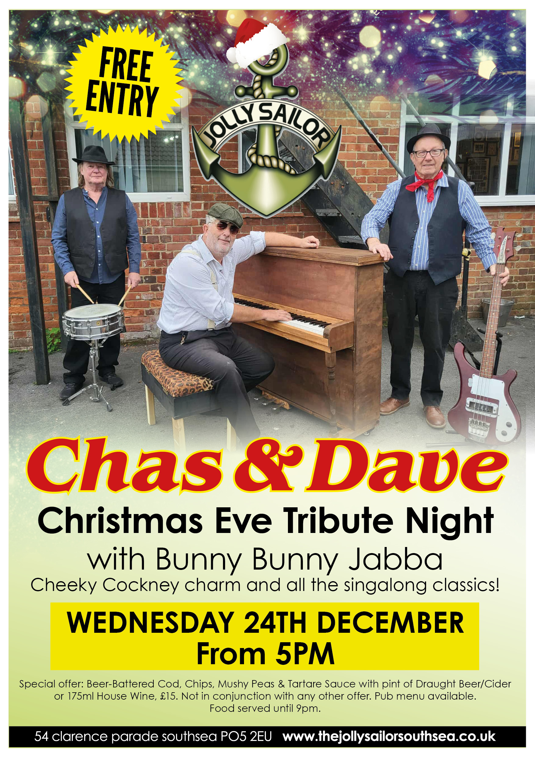 christmas eve, tribute act, chas & dave, live music, bands, southsea