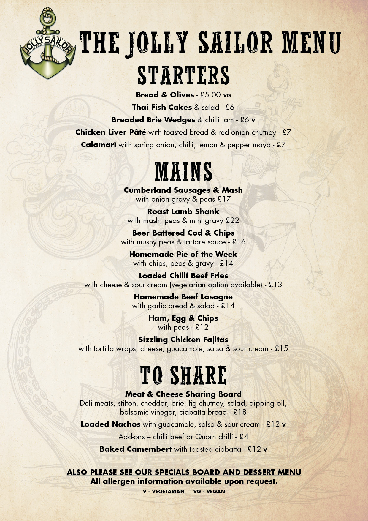 main menu, pub food, burgers, fish and chips, grill menu, meats, vegan food, home-made food, offers, southsea, coastal pubs, portsmouth