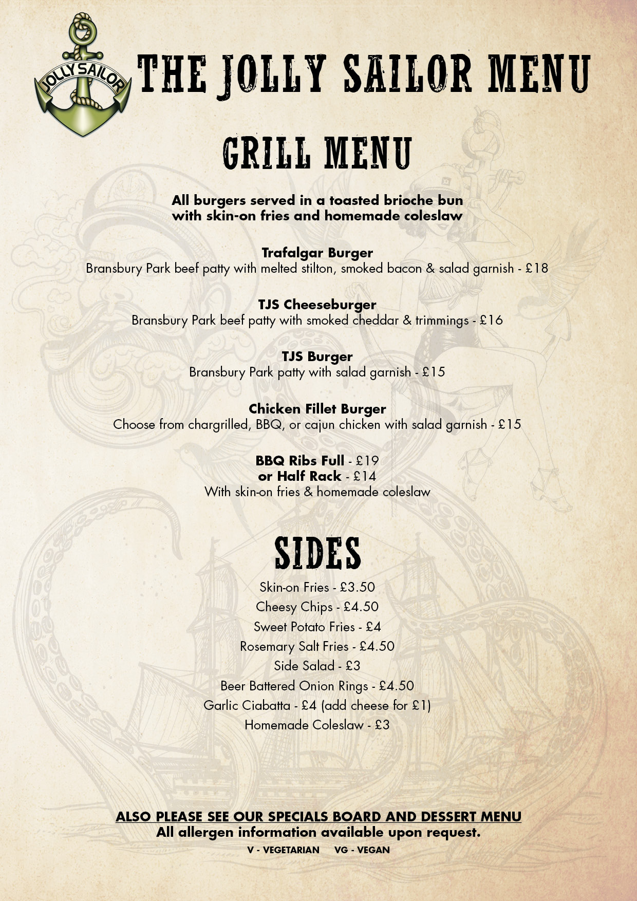 main menu, pub food, burgers, fish and chips, grill menu, meats, vegan food, home-made food, offers, southsea, coastal pubs, portsmouth