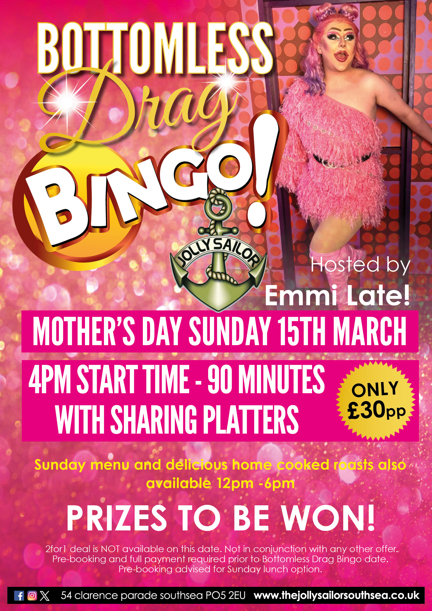drag bingo, brunch, mothers day, march events, southsea, portsmouth, pubs