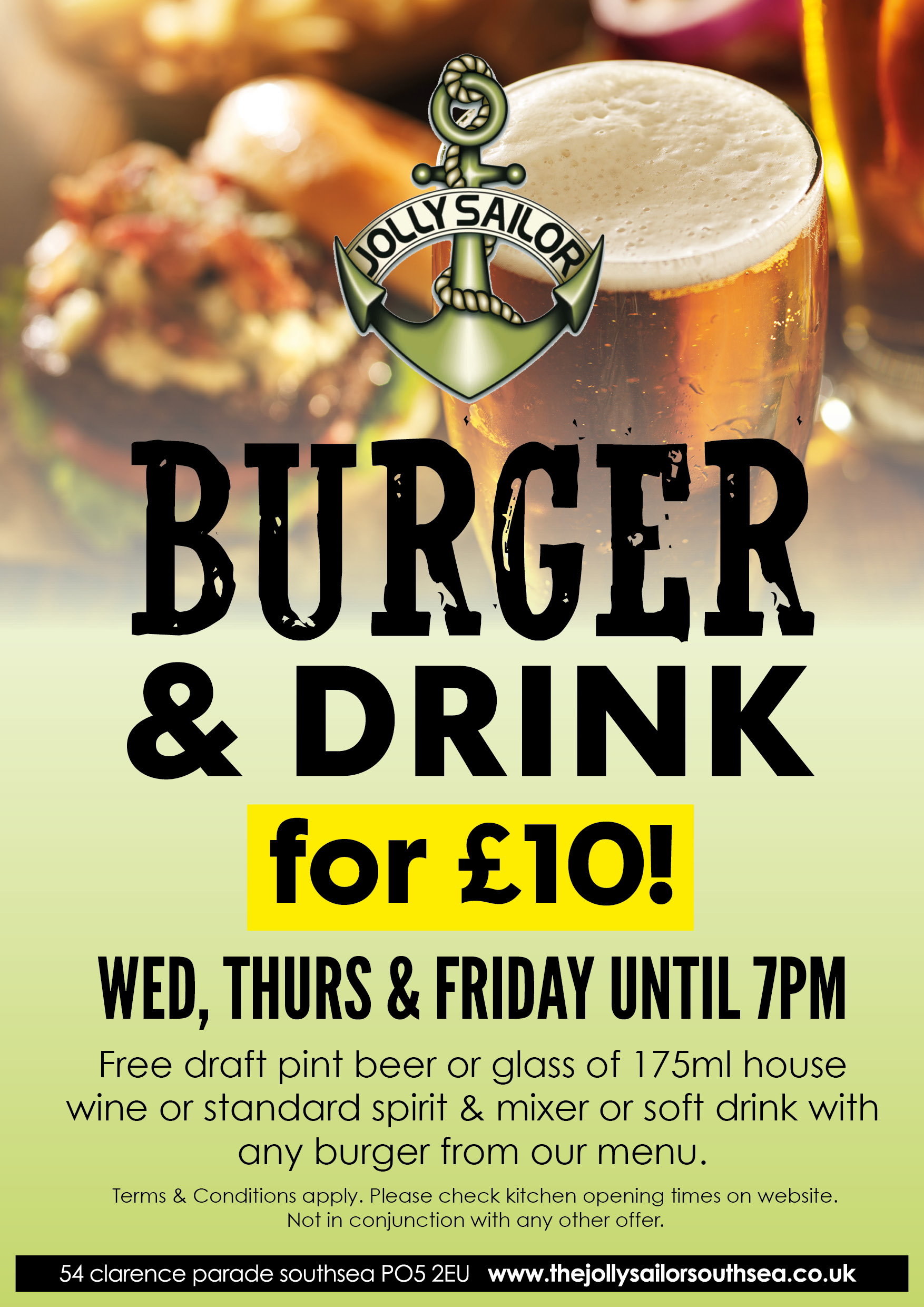burger deal, pub classics, meals, portmsouth, southsea