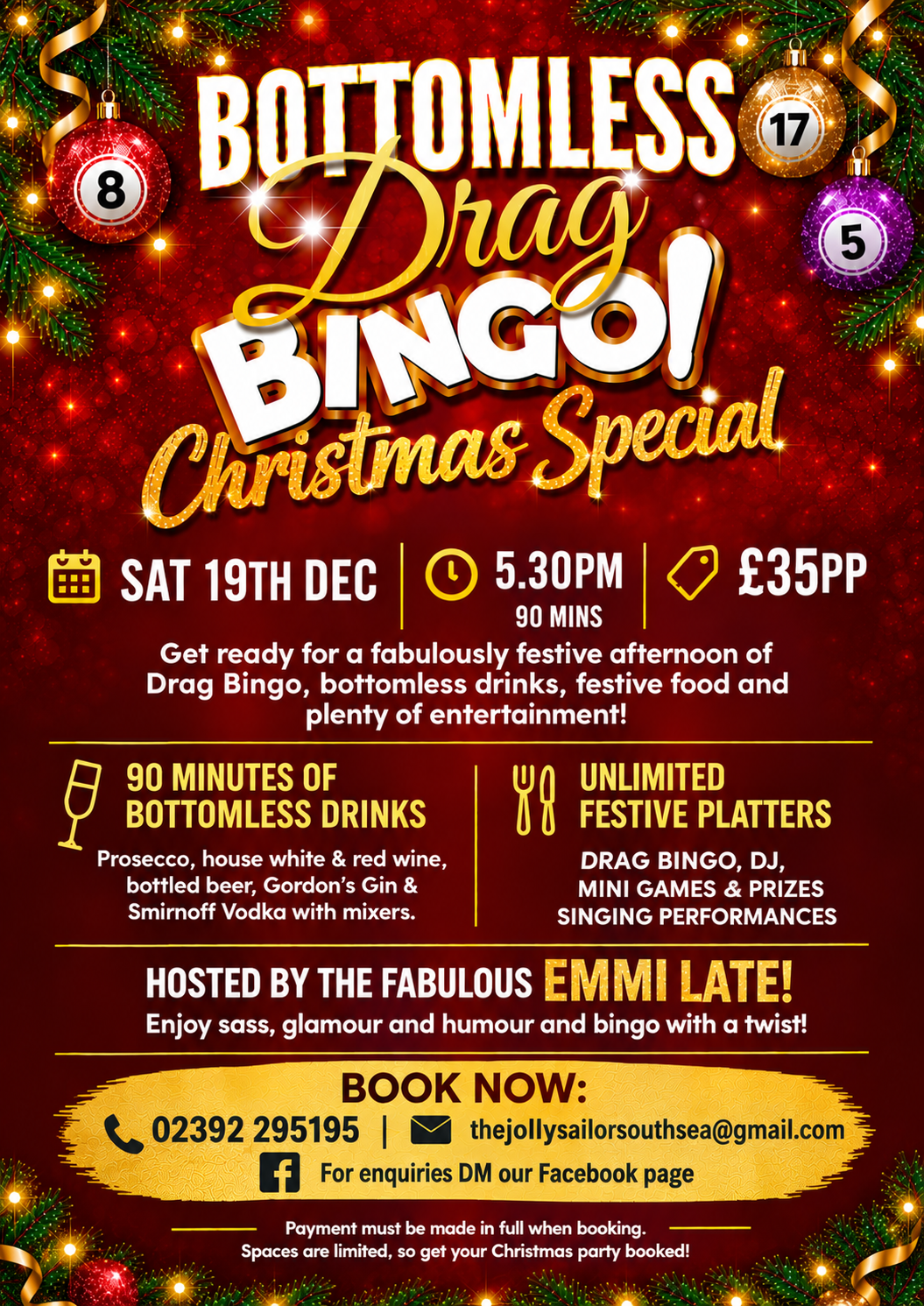 bottomless events, drag queen, drag events, brunch, christmas, december, southsea, portsmouth